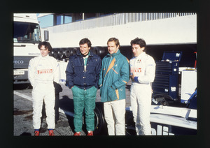 Da sinistra i piloti: Uncini, Patrese, De Angelis e Lucchinelli