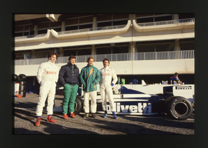 Da sinistra i piloti: Uncini, Patrese, De Angelis e Lucchinelli