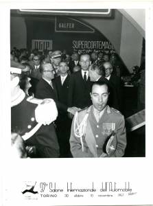President Giovanni Gronchi visiting the show during the inauguration. Other unidentified persons.